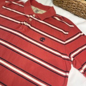 Timberland Red and White Striped Polo Shirt